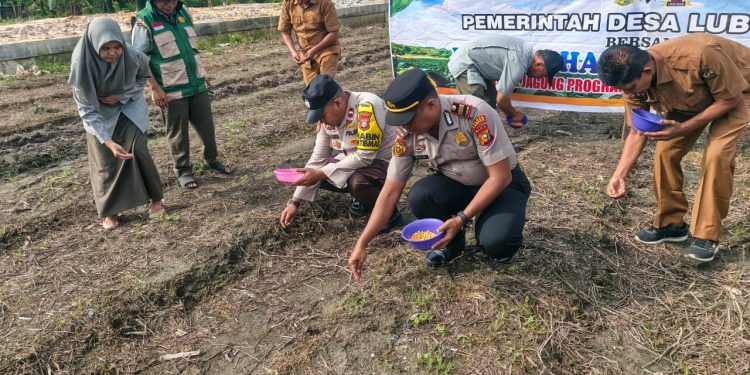 Polsek Perhentian Raja Garap 0,5 Hectare Lahan Untuk Penanaman Jagung Pipil – Dukung Swasembada Pangan 2026 Bersama Kelompok Tani