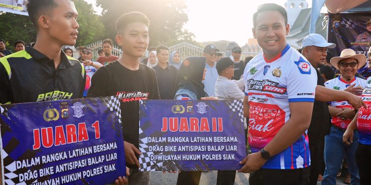 Tekan Aksi Balap Liar, Polres Siak Gelar Latihan Bersama Drag Bike di Sirkuit Non Permanen Panglima Gimbam