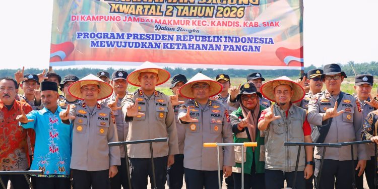DUKUNG KETAHANAN PANGAN MENUJU SWASEMBADA JAGUNG, POLDA RIAU MELALUI POLRES SIAK DAN PEMKAB SIAK GELAR PENANAMAN 12 HEKTAR JAGUNG PIPIL