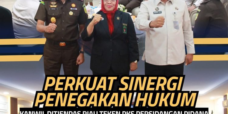 Perkuat Sinergi Penegakan Hukum, Kanwil Ditjenpas Riau Teken PKS Persidangan Pidana Secara Elektronik