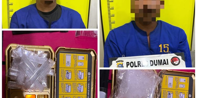 SATRESNARKOBA POLRES DUMAI UNGKAP PEREDARAN SHABU DAN ETOMIDATE, DUA TERSANGKA DIAMANKAN