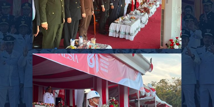 Kalapas Pasir Pangarayan Hadiri Upacara Penurunan Bendera HUT ke-81 Kemerdekaan RI di Kantor Bupati Rokan Hulu