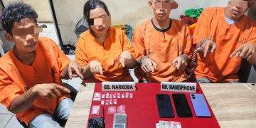 Satresnarkoba Polres Kampar Tangkap Empat Pelaku Narkoba, Sita 3.06 Gram Sabu-sabu