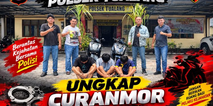 Curanmor Lintas Daerah Terbongkar, Polsek Tualang Tangkap 3 Orang sindikat pencurian motor dan Temukan Motor Curian