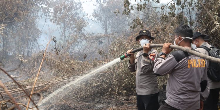 Siswa Sespimmen Polri Dikreg ke-67 Tinjau Lahan Bekas Karhutla di Sungai Sembilan, Edukasi Masyarakat Cegah Karhutla