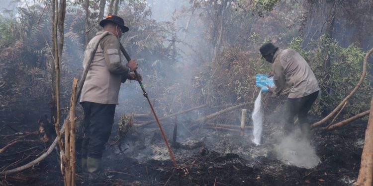 Hari Kedua Operasi Karhutla Rimbo Panjang: Kapolres Kampar Pimpin 70 Personel Gabungan Padamkan Api di Lahan Gambut 3 Hektar