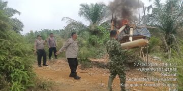 Polsek Hulu Kuantan Tertibkan Satu Unit Dompeng PETI di Desa Serosah